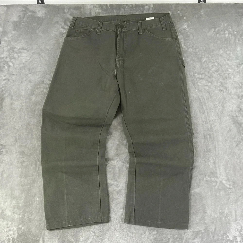 VTG Dickies Carpenter Pants Mens 36x30 Green Canvas Relaxed Fit Workwear Utility